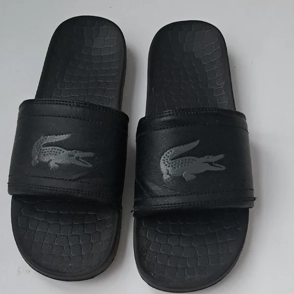 Lacoste Black Crocodile Slide Sandals - Picture 1 of 8